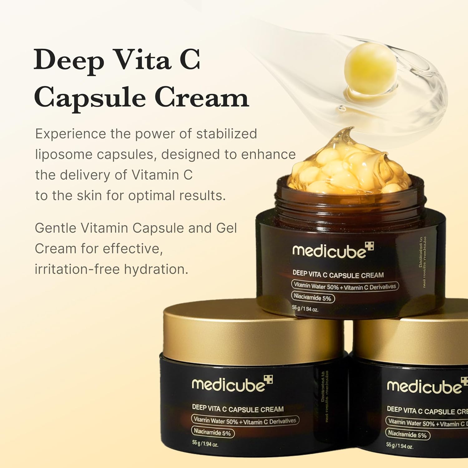 Medicube Deep Vita C Capsule Cream | Liposome Vitamin C Golden Capsule Moisturizer for Radiance & Firm-Looking Skin | Hydrating Glow Gel Texture | Korean Skincare, 55g 3