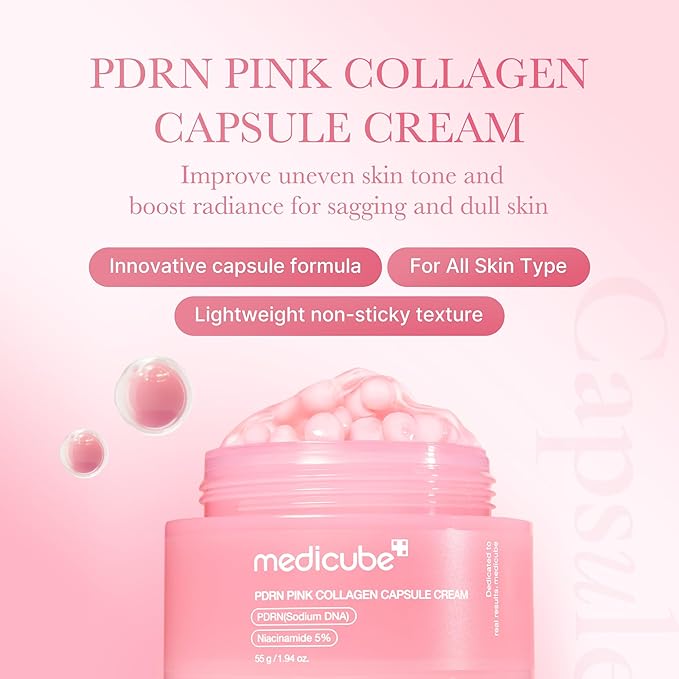 Medicube Capsule Cream with Salmon DNA PDRN Pink Collagen | Lightweight Moisturizing Cream with PDRN, Niacinamide for Uneven Skin Tone and Texture, Glow hydration | Korean Skincare, 1.94 oz 2