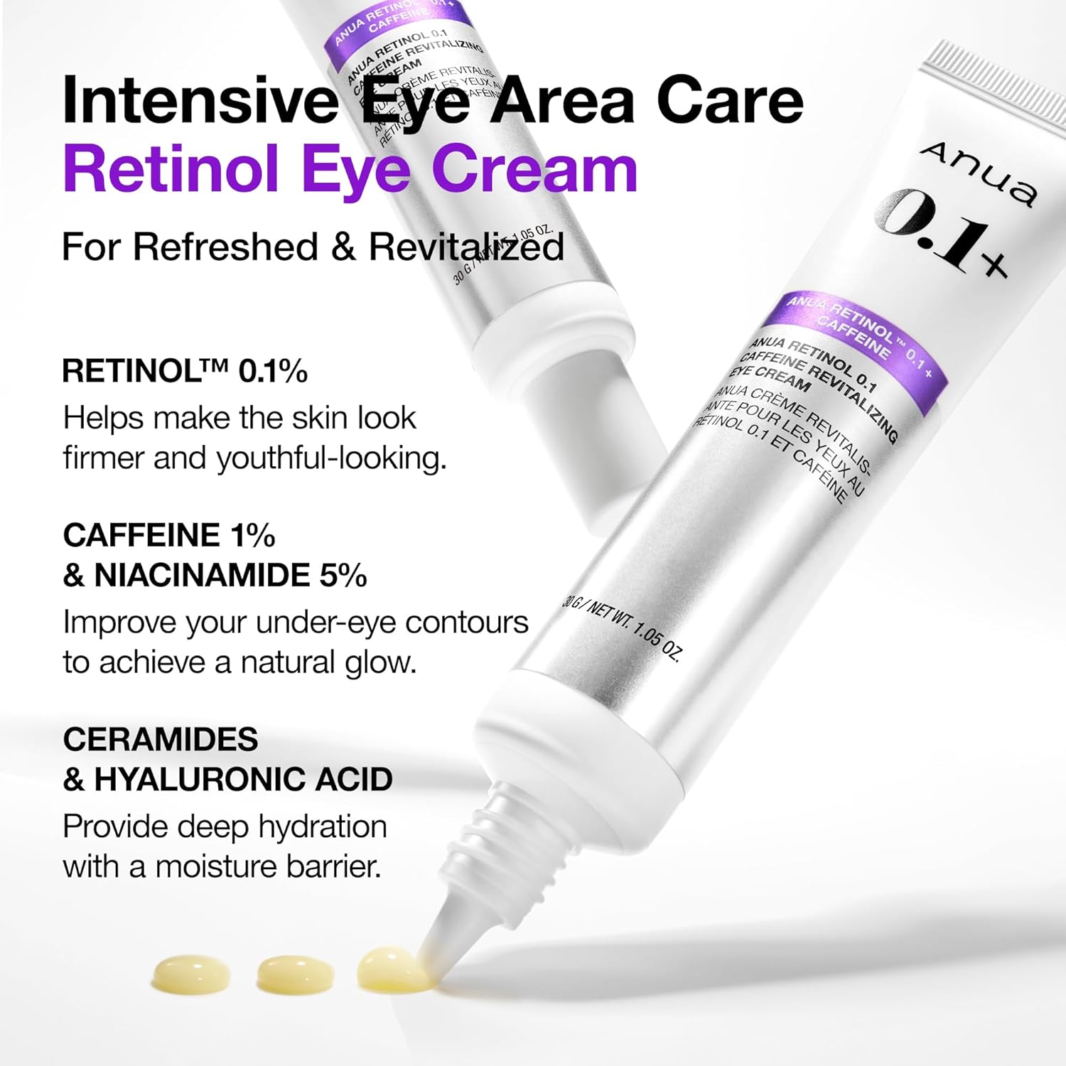 Anua Retinol 0.1 Caffeine Revitalizing Eye Cream, 3