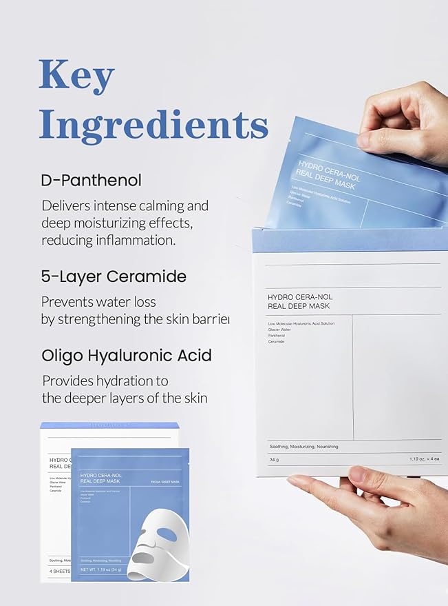 BIODANCE Hydro Cera-nol Real Deep Mask, Water-Infused, Overnight Hydrogel Mask, Soothing, Moisturizing, Nourishing, 1.19oz(34g) x 4ea 2