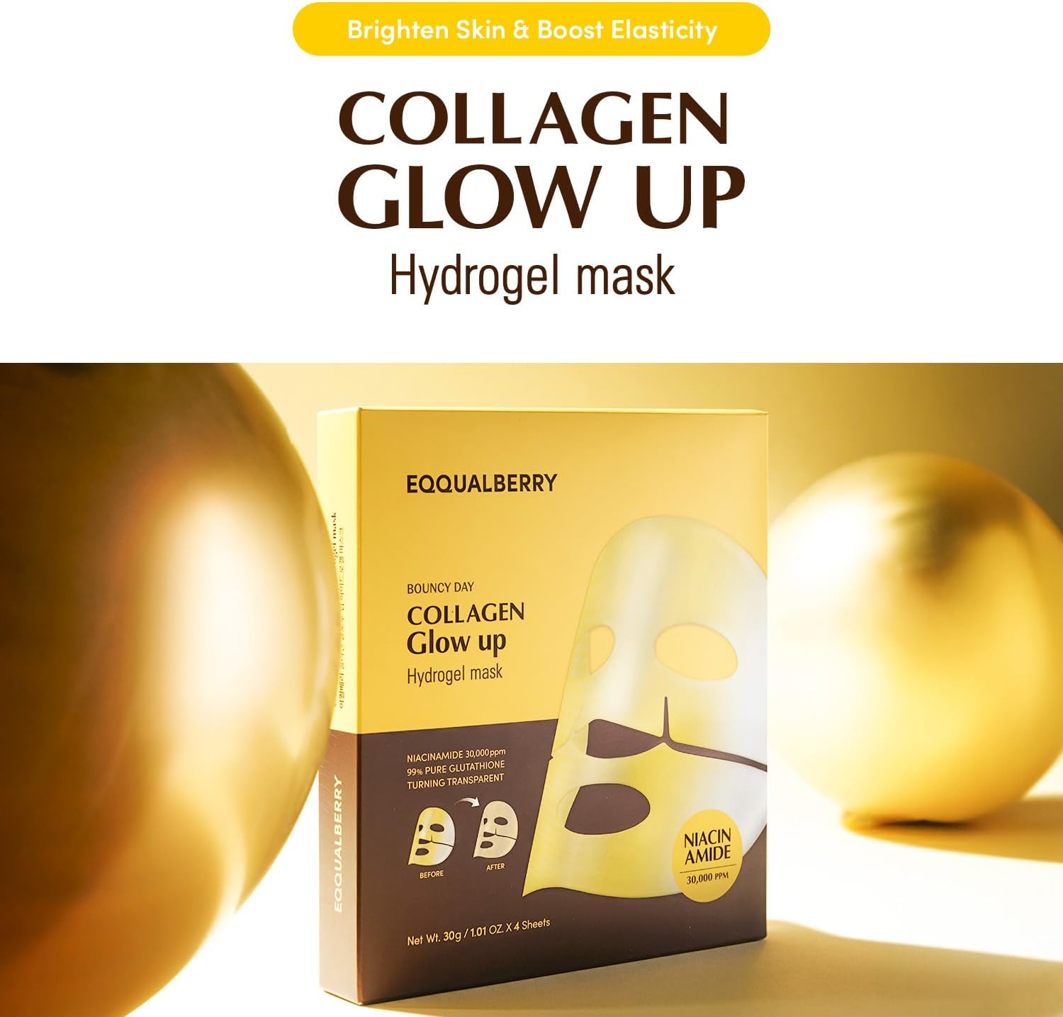EQQUALBERRY Collagen Glow Up Mask - Niacinamide & Low Molecular Collagen for Brightening Mask 3