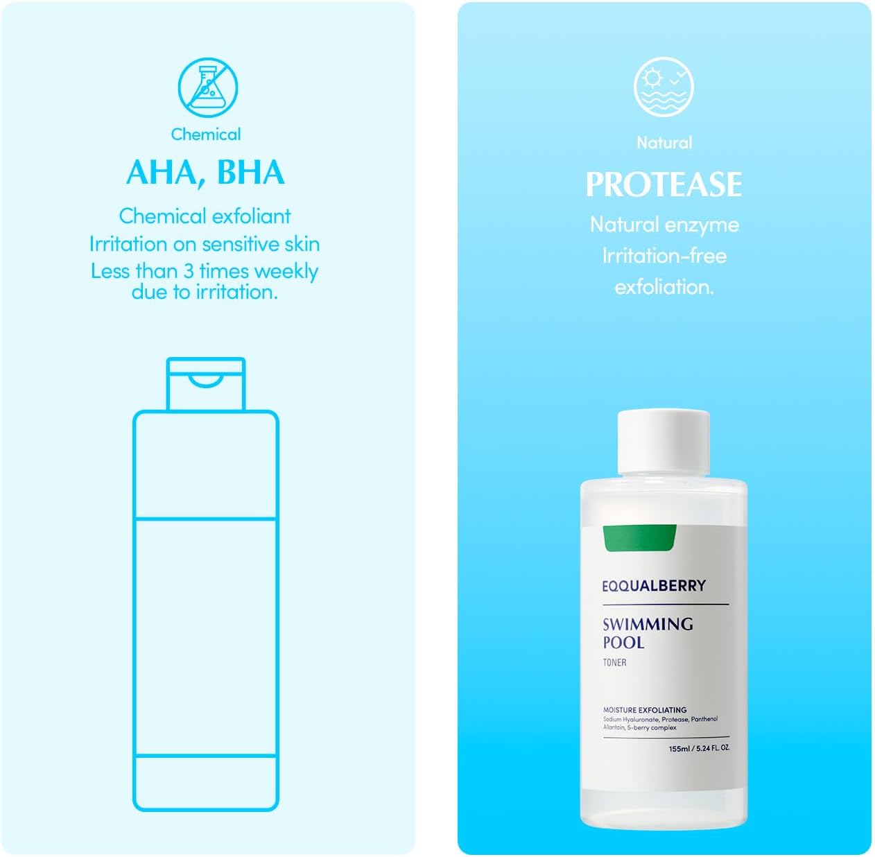 EQQUALBERRY Swimming Pool Protease Facial Toner 155 ml 3