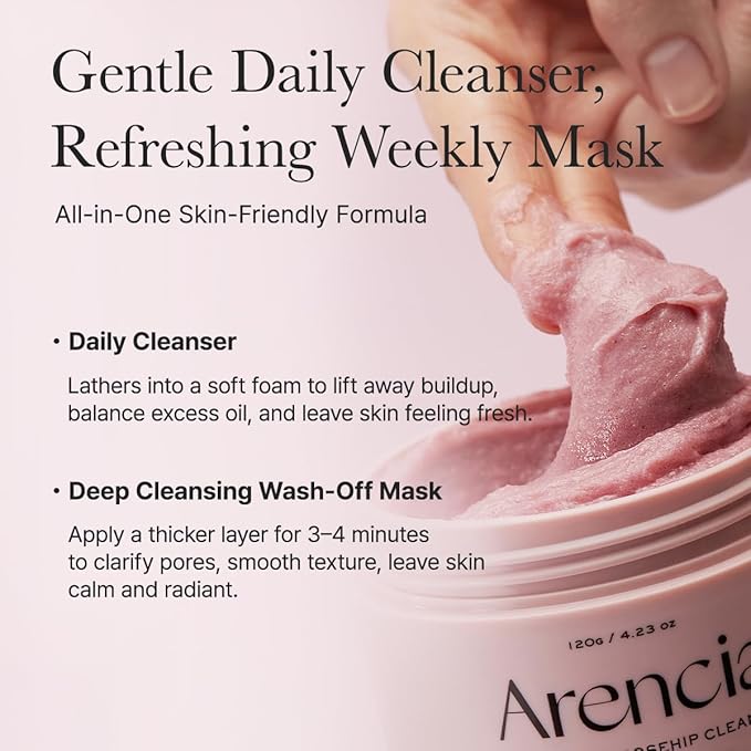 Arencia Rosehip Brightening Rice Mochi Face Cleanser & Daily Scrub - Moisturizing, Exfoliating & Deep-Cleansing 2