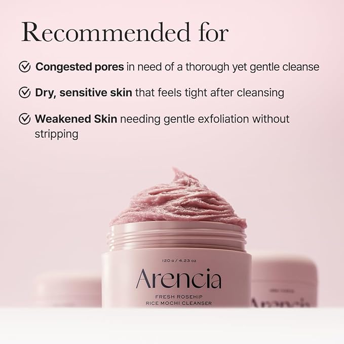 Arencia Rosehip Brightening Rice Mochi Face Cleanser & Daily Scrub - Moisturizing, Exfoliating & Deep-Cleansing 3