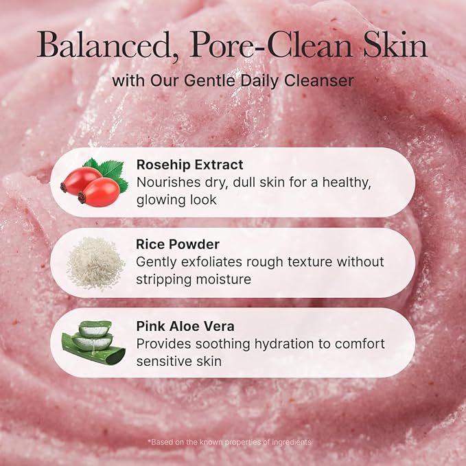 Arencia Rosehip Brightening Rice Mochi Face Cleanser & Daily Scrub - Moisturizing, Exfoliating & Deep-Cleansing 4