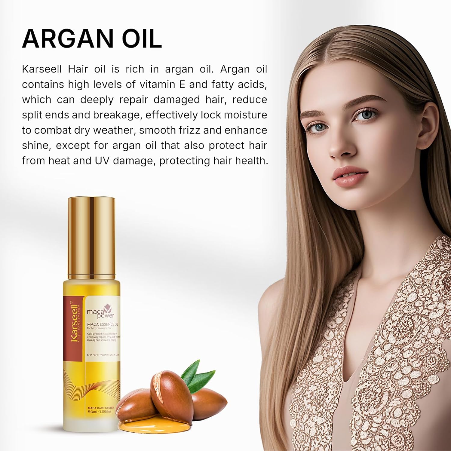 Karseell Argan Oil for Hair Healing Cold Pressed Weightless Moroccan Oil Hair Oil for Dry Damaged Hair 50ml 3