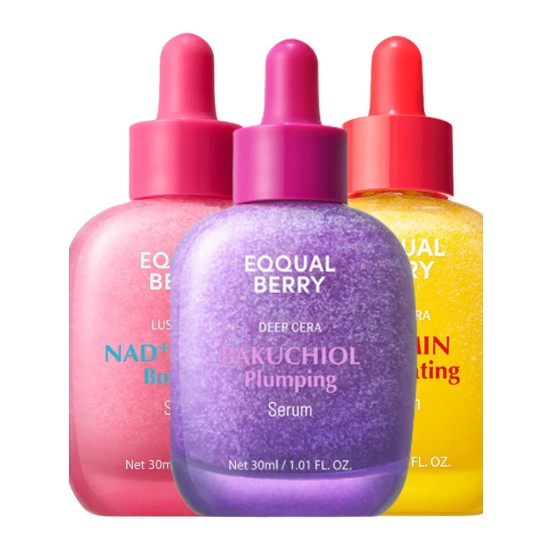 Eqqualberry Vitamin Illuminating Serum, NAD+ Peptide Boosting Serum & Bakuchiol Plumping Serum