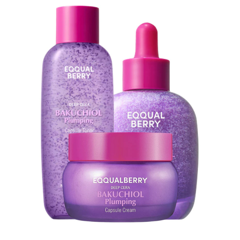 Eqqualberry Bakuchiol Plumping Power Set – Capsule Cream, Toner & Plumping Serum