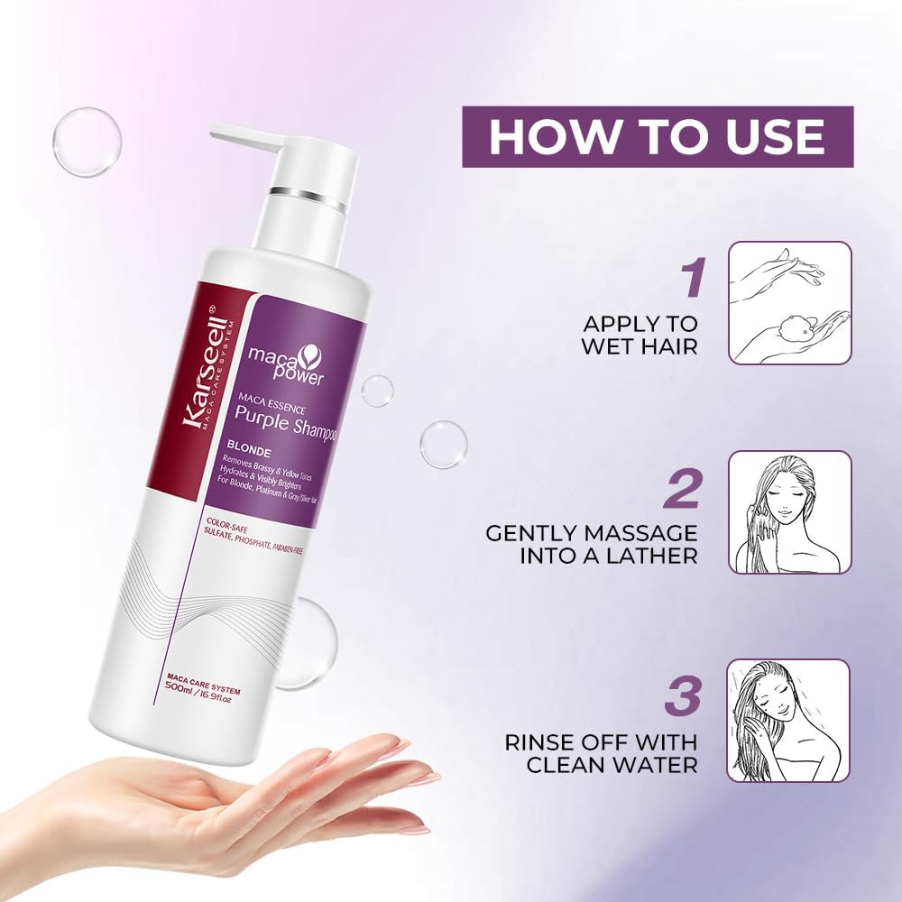 Karseell Purple Shampoo Professional Neutralizes Brass & Yellow Tones For Blonde Silver Gray Highlighted Hair  500ml 5