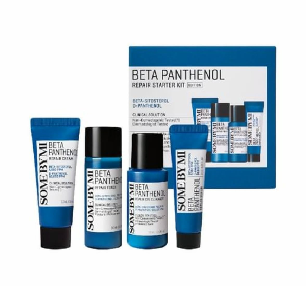 Some by Mi Beta Panthenol Repair Starter Kit - Includes Gel Cleanser 30Ml + Toner 30Ml + Serum 10Ml + Cream 20Ml - Korean Set Of 4 Travel Kit 100ml