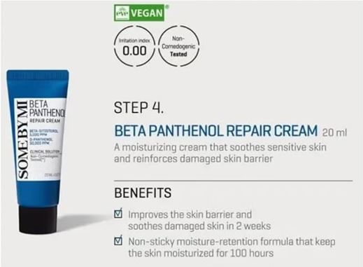 Some by Mi Beta Panthenol Repair Starter Kit - Includes Gel Cleanser 30Ml + Toner 30Ml + Serum 10Ml + Cream 20Ml - Korean Set Of 4 Travel Kit 100ml 2