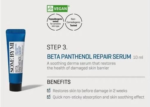 Some by Mi Beta Panthenol Repair Starter Kit - Includes Gel Cleanser 30Ml + Toner 30Ml + Serum 10Ml + Cream 20Ml - Korean Set Of 4 Travel Kit 100ml 3