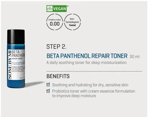 Some by Mi Beta Panthenol Repair Starter Kit - Includes Gel Cleanser 30Ml + Toner 30Ml + Serum 10Ml + Cream 20Ml - Korean Set Of 4 Travel Kit 100ml 4