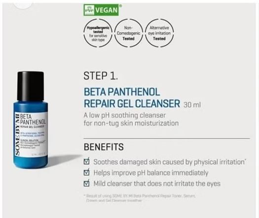 Some by Mi Beta Panthenol Repair Starter Kit - Includes Gel Cleanser 30Ml + Toner 30Ml + Serum 10Ml + Cream 20Ml - Korean Set Of 4 Travel Kit 100ml 5