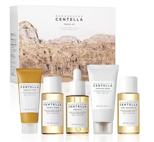 SKIN1004 Madagascar Centella Travel Kit, Basic Skincare Box, Compact Size, Soothing Calming Yellow/White