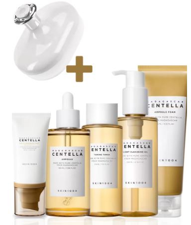 SKIN1004 Centella Air-Fit Suncream 50ml SPF30, Toning Toner 210ml, Cleansing Oil 200ml, Centella Ampoule 100ml & Face Scrubber | Complete Skincare Set for Sun Protection, Toning, Cleansing, and Hydration 760ml