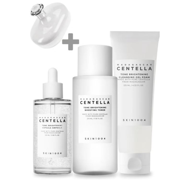 SKIN1004 Madagascar Centella Tone Brightening Boosting Pack – Foam Cleanser 125ml, Toner 210ml & Capsule Ampoule 100ml Set – Hydrating & Radiance-Enhancing Skincare Trio 435ml