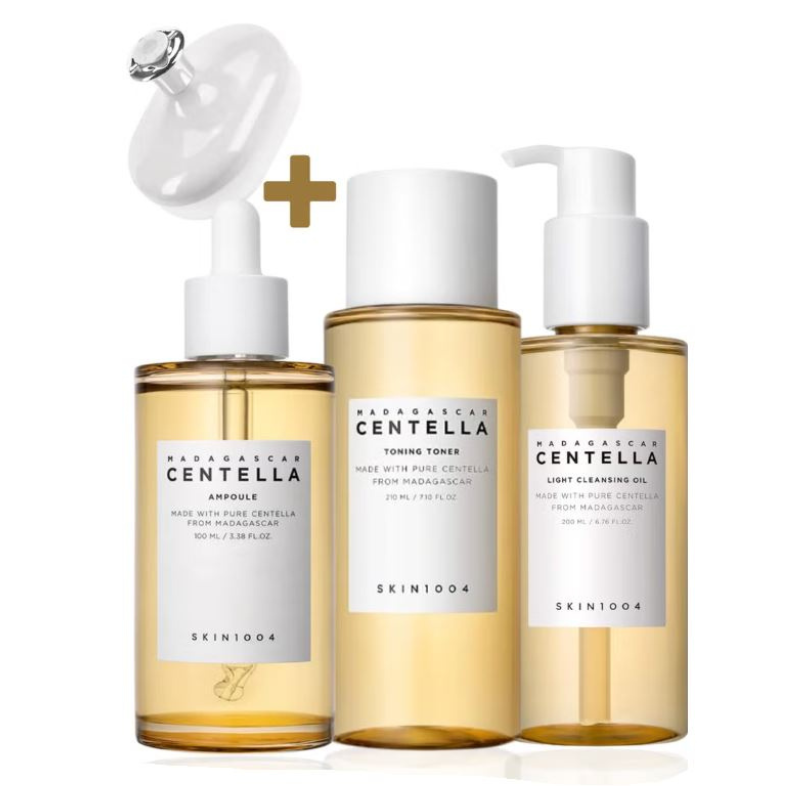 SKIN1004 Madagascar Centella Toning Toner 210ml, Cleansing Oil 200ml, Centella Ampoule 100ml & Face Scrubber | Complete Skincare Set for Toning, Cleansing, and Hydration 510ml