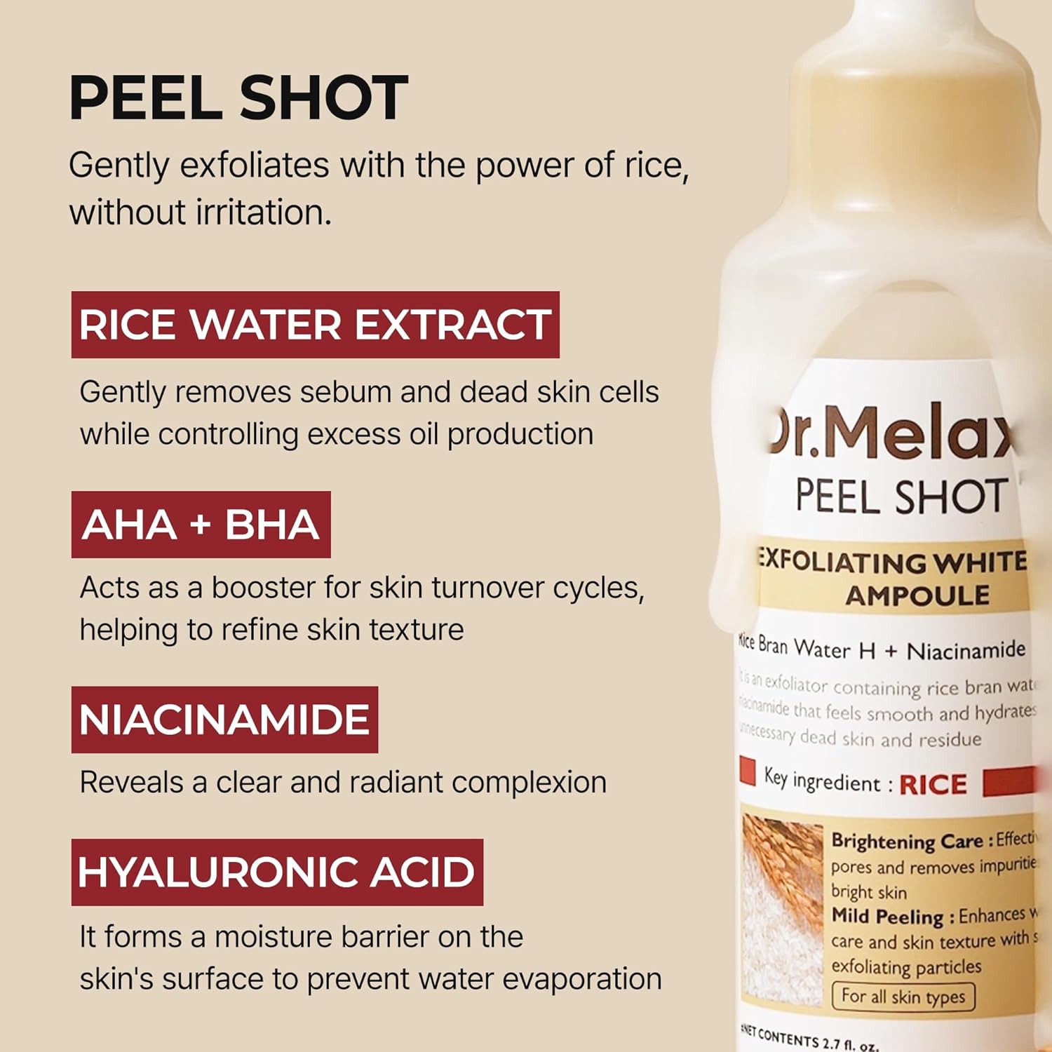 Dr.Melaxin Peel Shot Glow White Rice Peeling Ampoule 80ML 3
