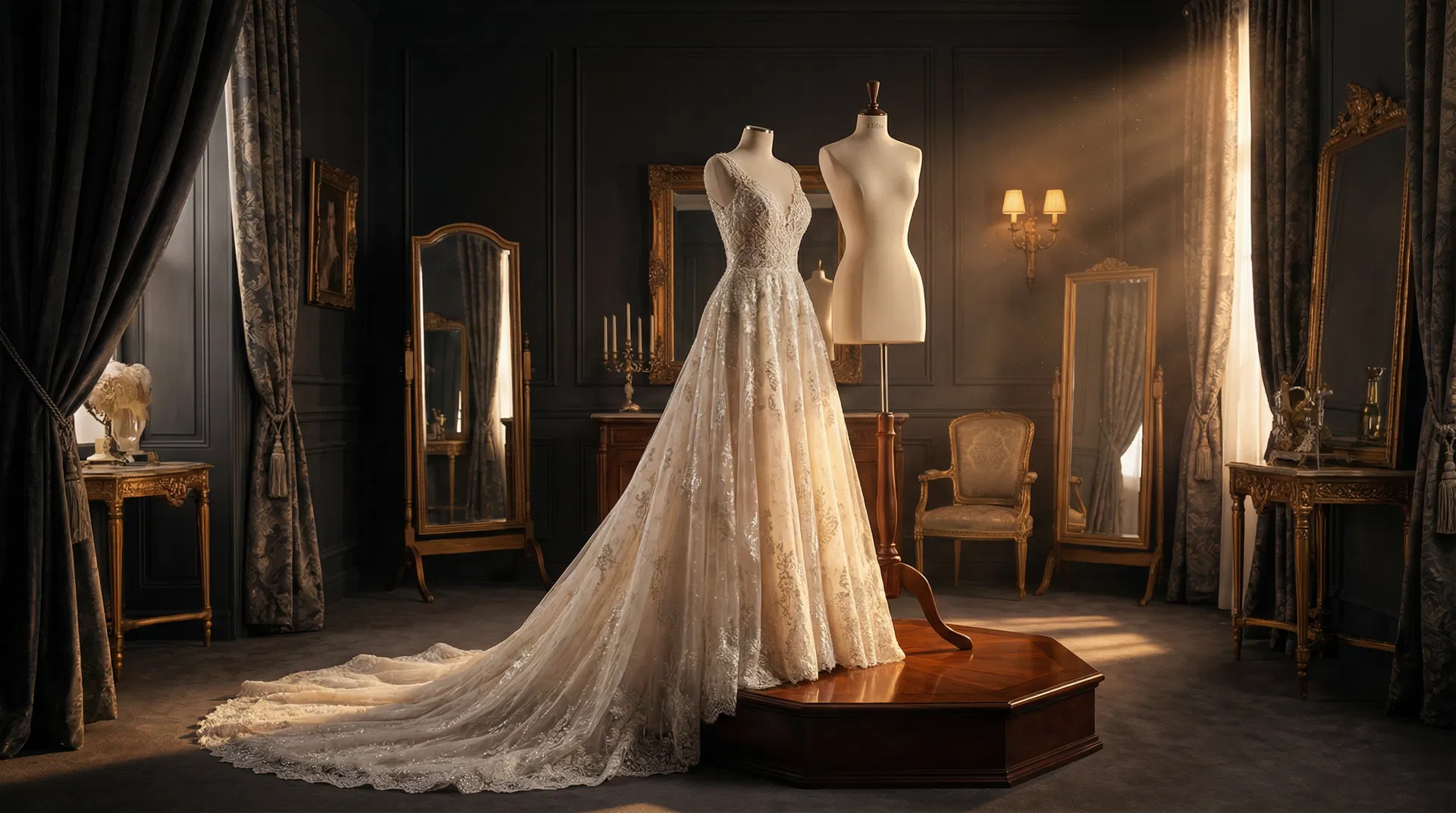 Elegant wedding gown in a luxury tailoring atelier — House of Termeh, Germantown MD