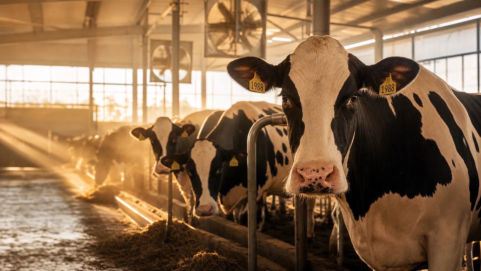 Healthy livestock in a modern barn enhanced with AGRI-Z zeolite feed supplements