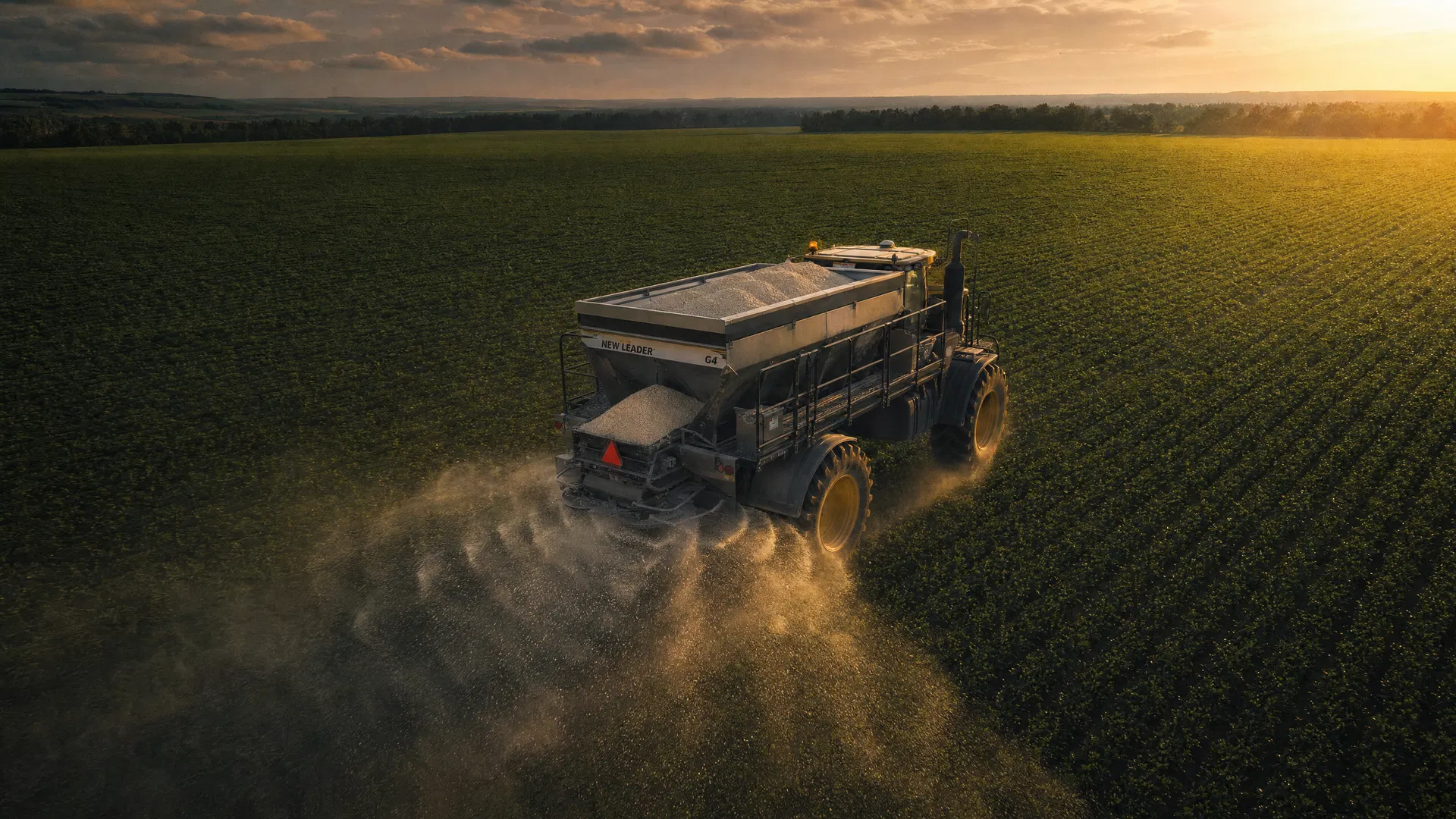 Precision spreader applying soil amendments across crop field