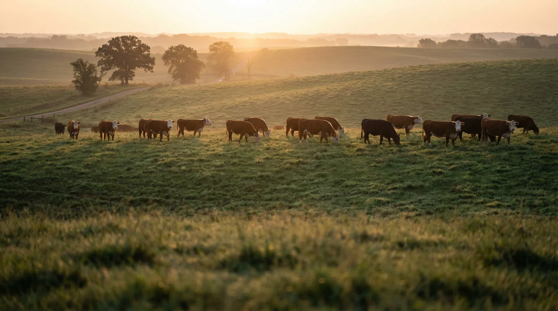 Healthy cattle grazing at golden hour — ECOCORE Feed Systems