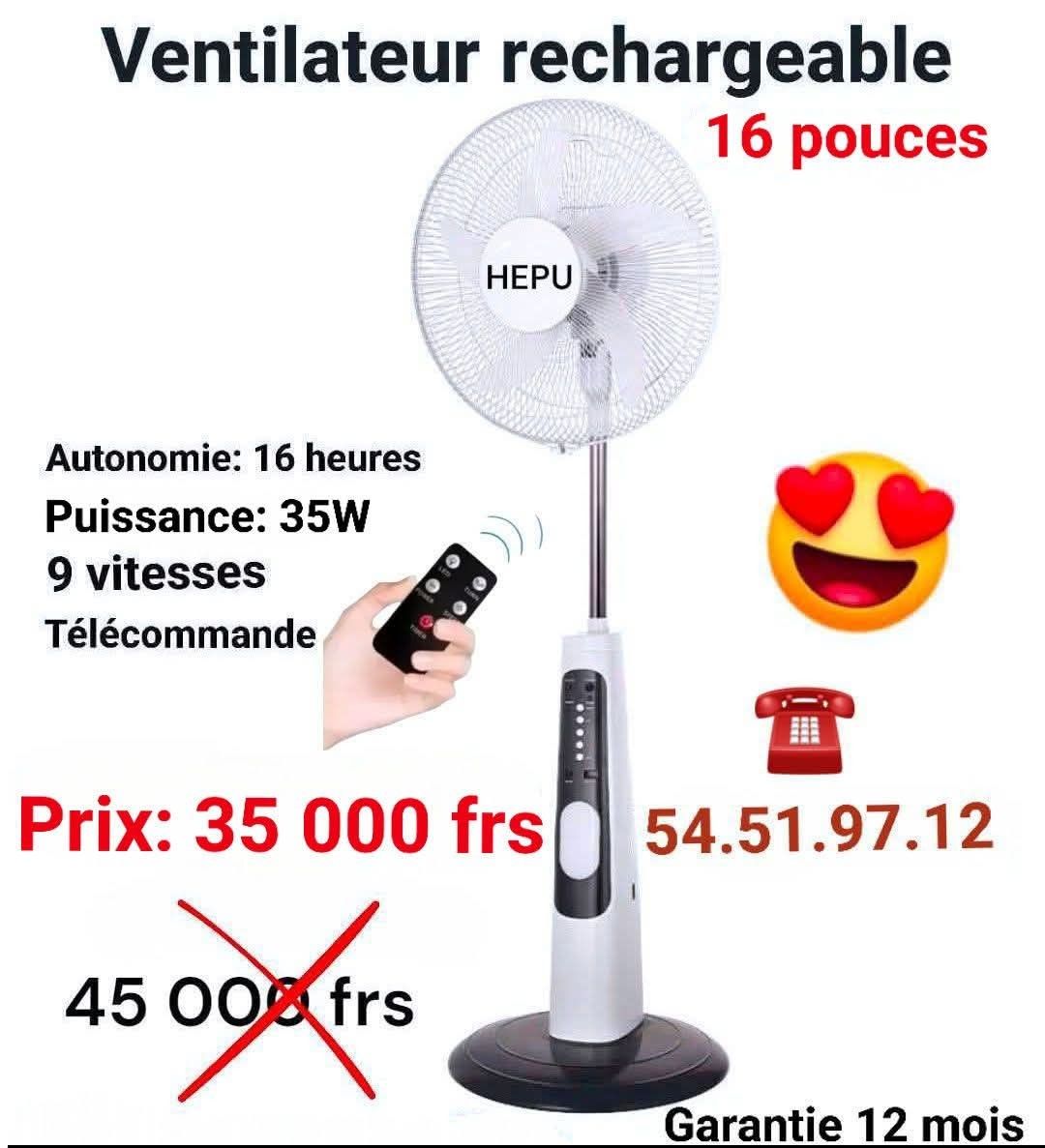 Ventilateur rechargeable Hepu