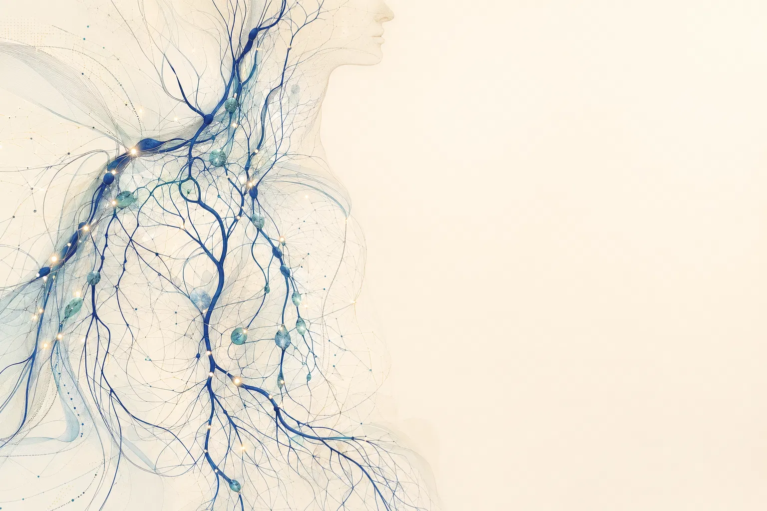Lymphatic system visualization — branching pathways of deep navy and teal