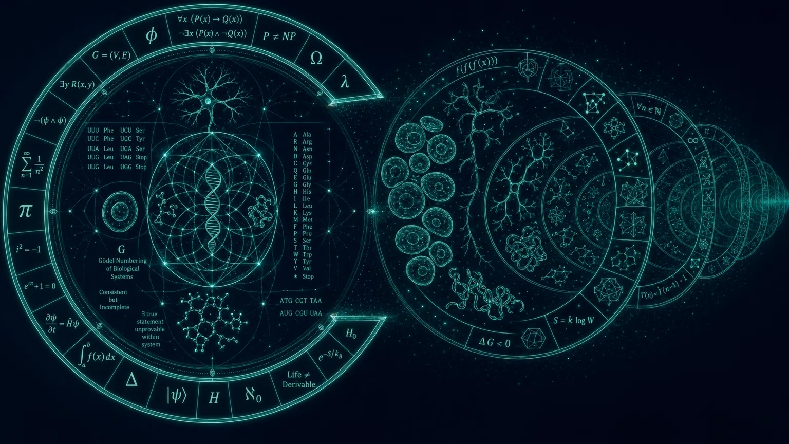 Gödel's incompleteness theorem applied to biology — recursive circles with biological motifs