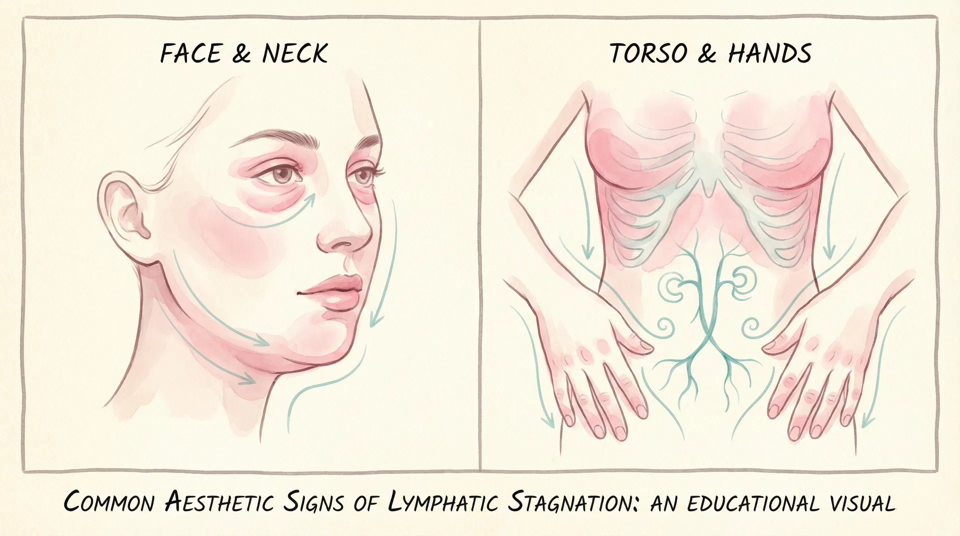 Illustration showing visible signs of lymphatic stagnation on the body