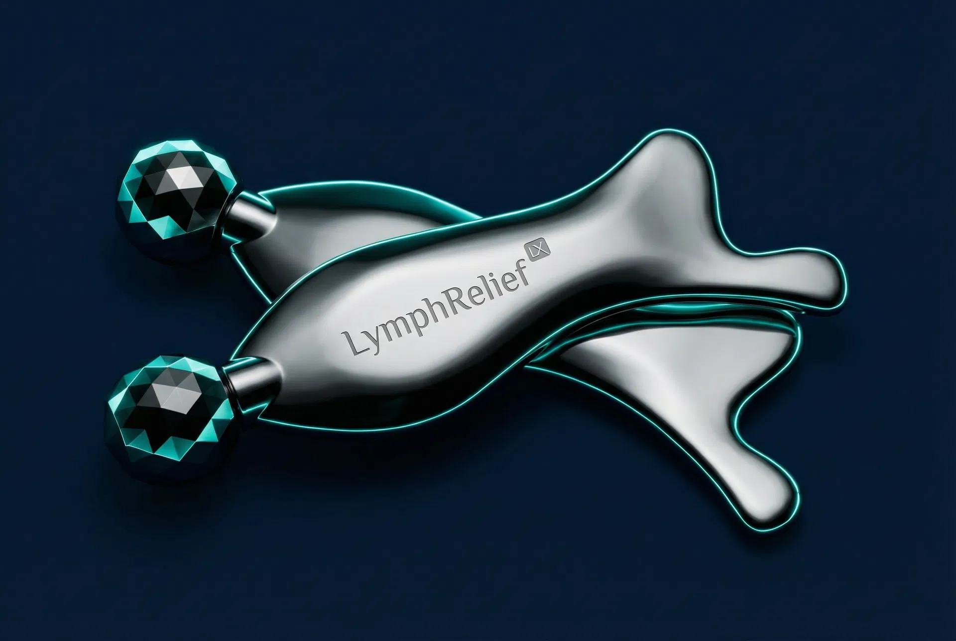 LymphRelief Device — dramatic dark view with teal accent lighting