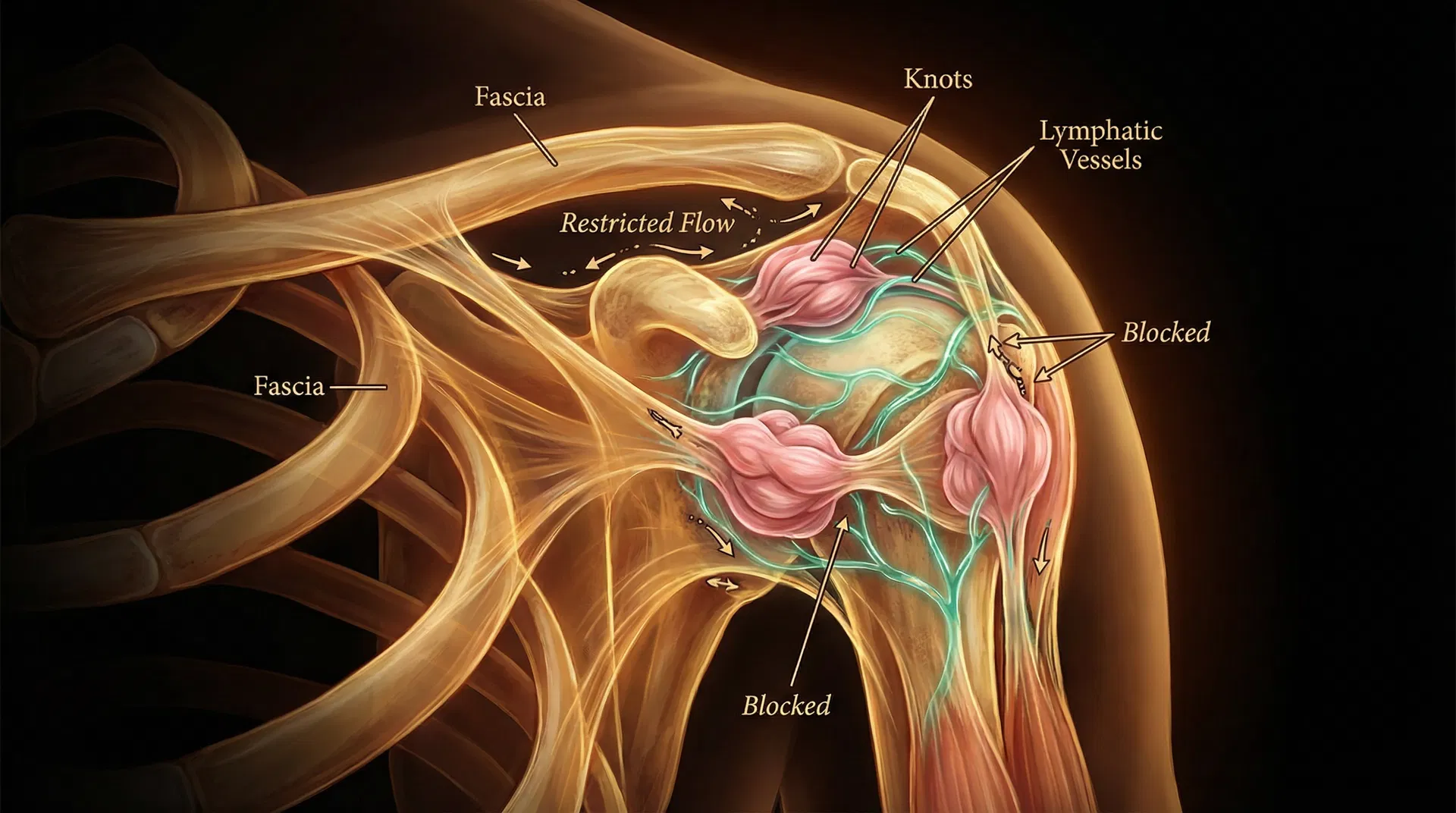 Detailed illustration of fascia wrapping around joints showing knot formation