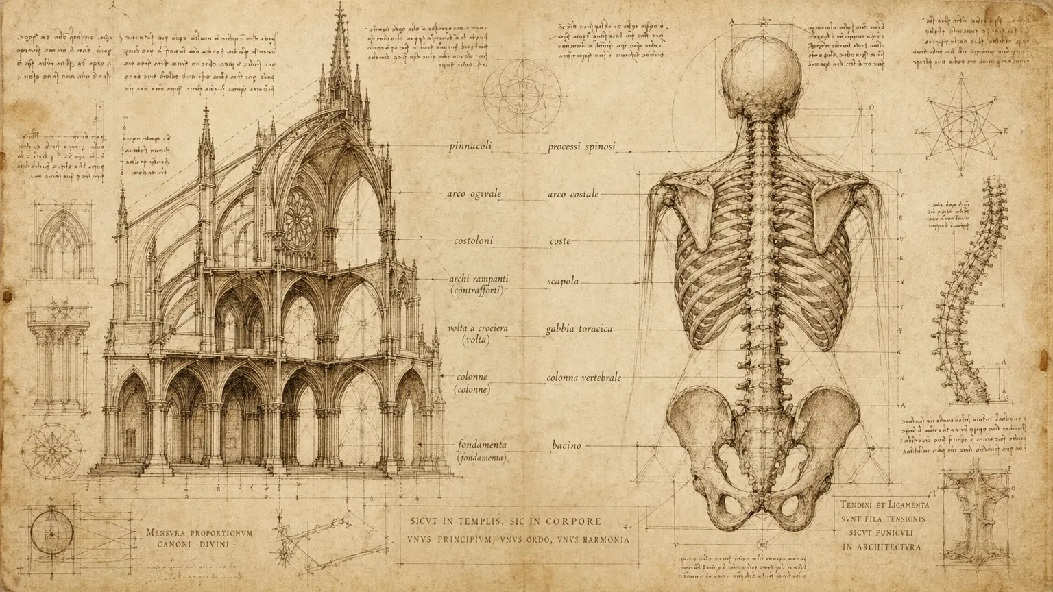 Comparative analysis of Gothic cathedral structural elements and human skeletal architecture