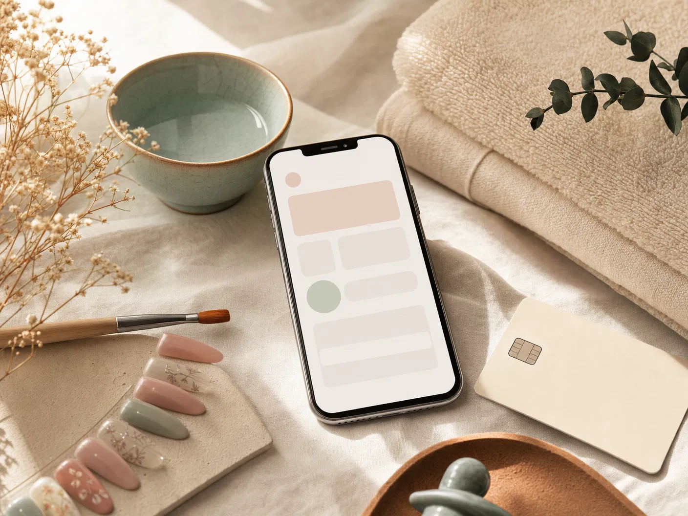 Phone booking interface with salon and spa objects