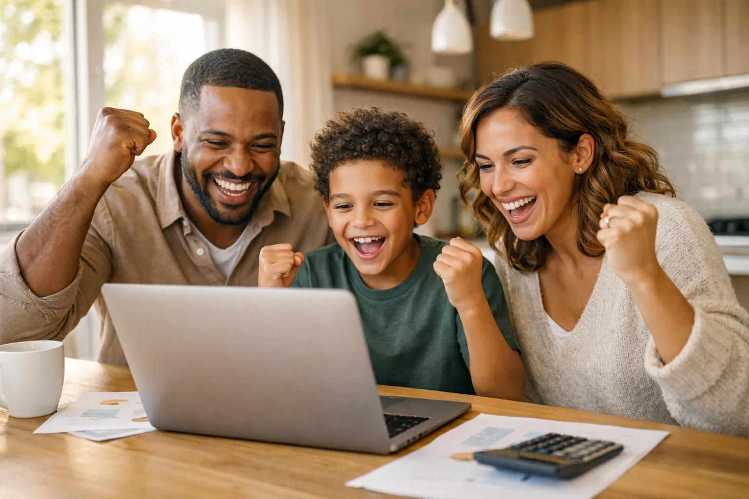 Family celebrating financial success