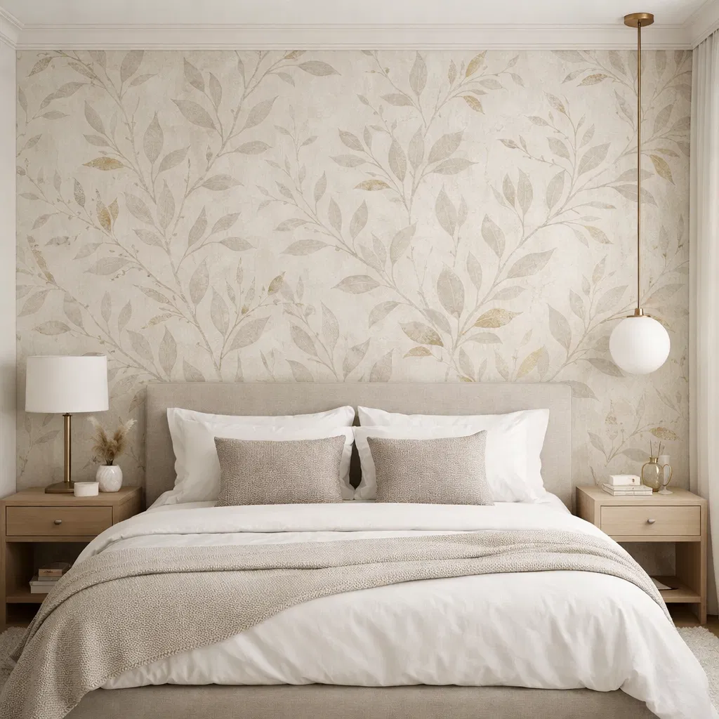 Residential bedroom wallpaper installation