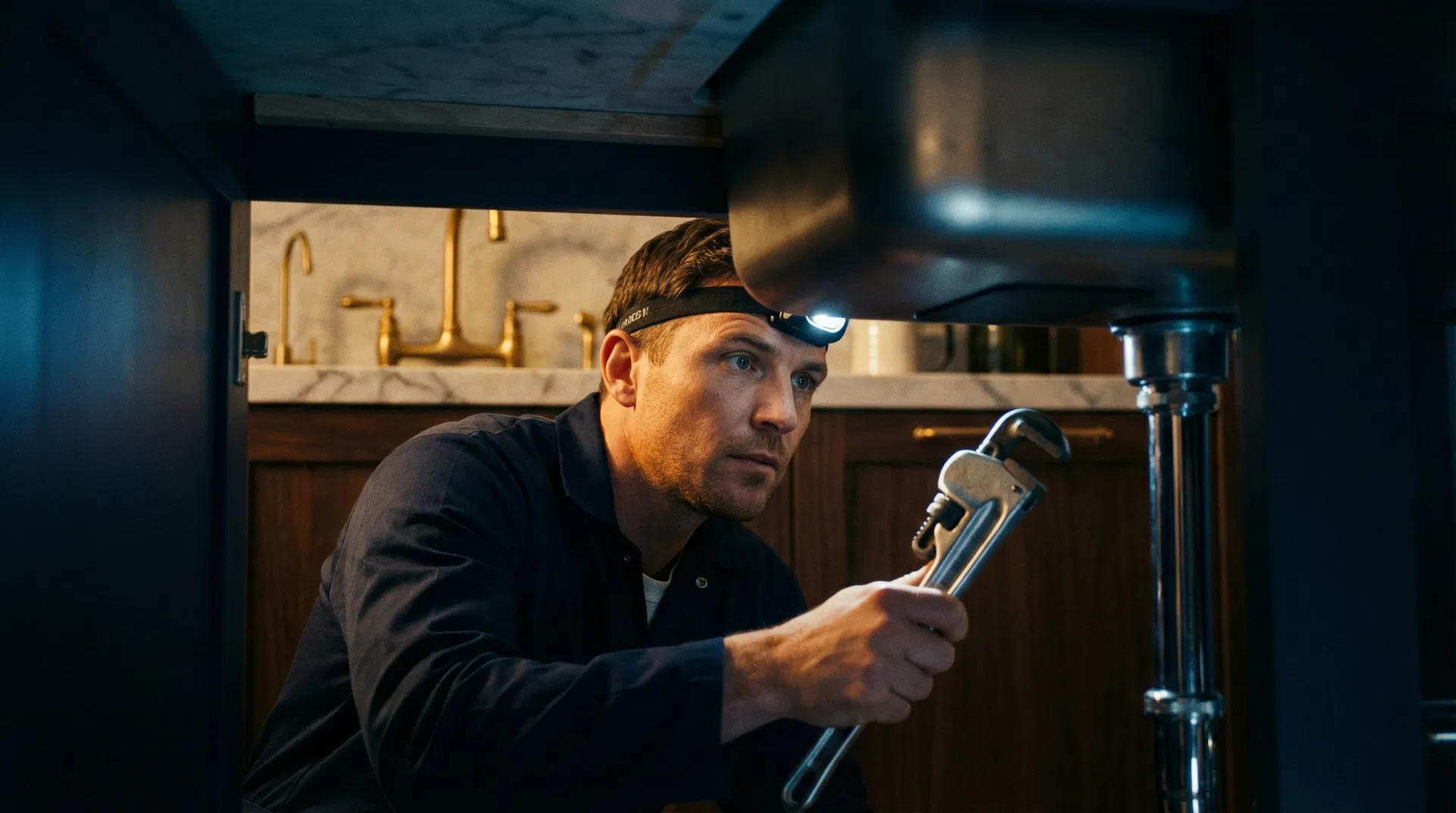 Professional plumber at work