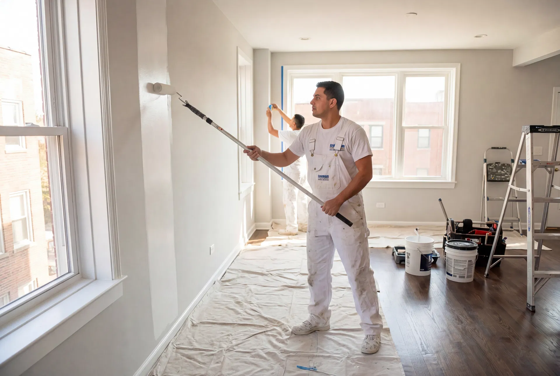 Professional painter at work in Los Angeles apartment