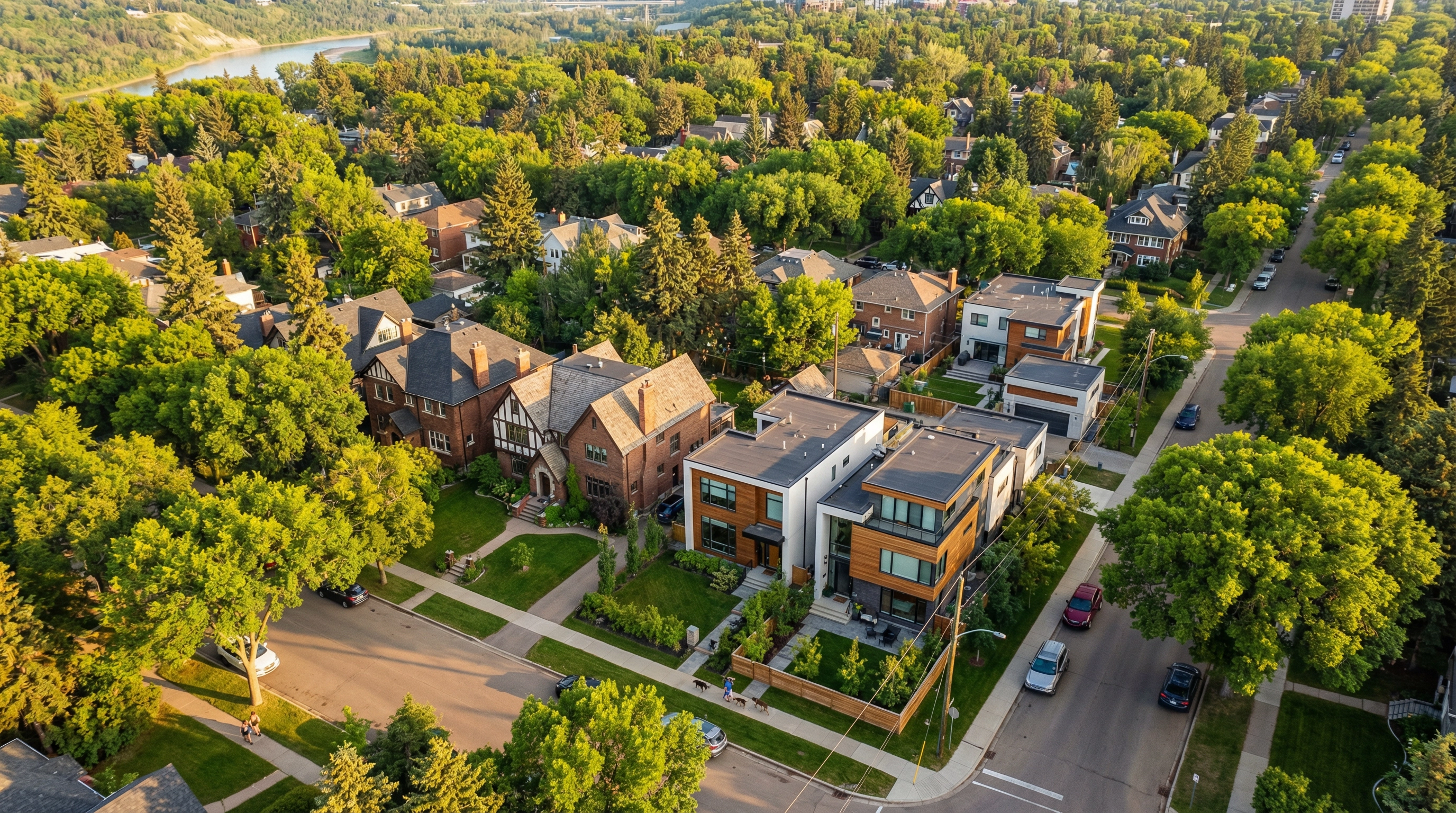 Edmonton mature west-end neighbourhood aerial