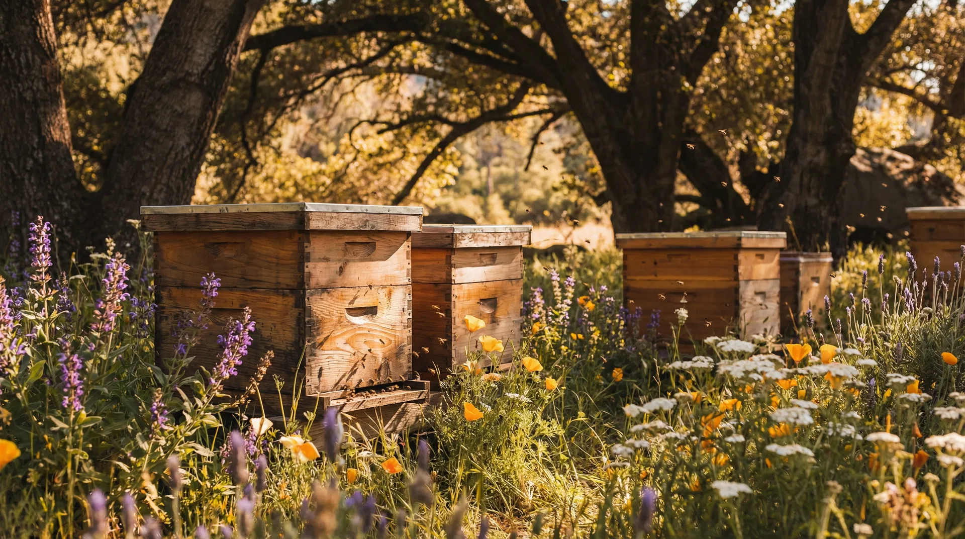 ALVARA Sanctuary — bee hives in native wildflower meadow