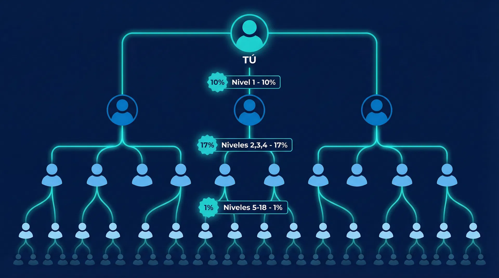 Red multinivel RRB — estructura de comisiones