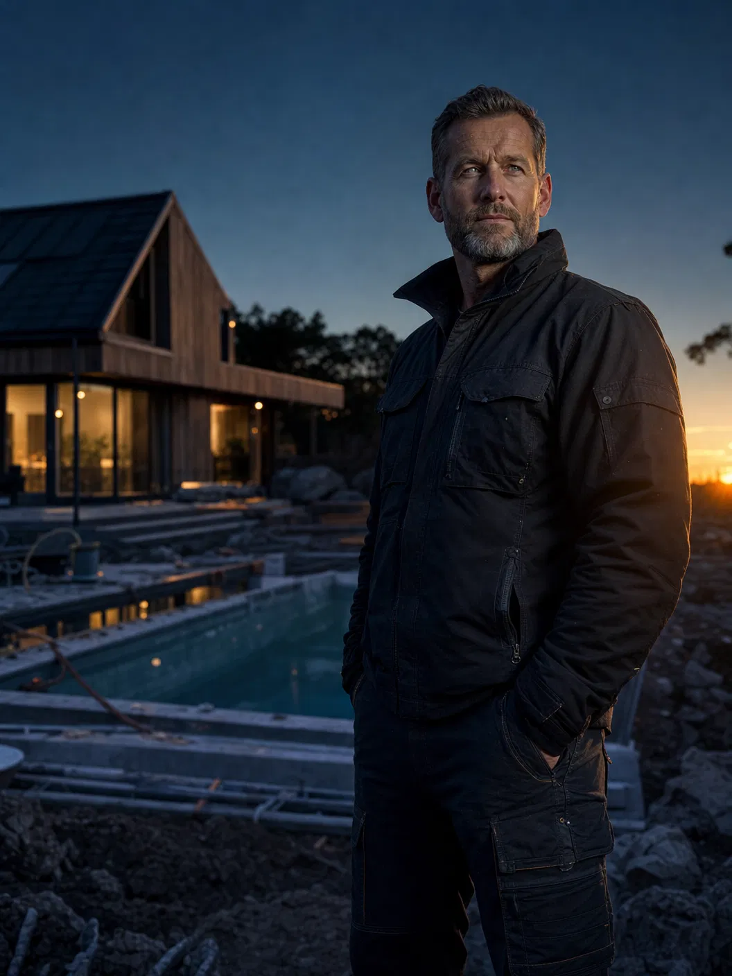 Pool-installatør på arbejdsplads