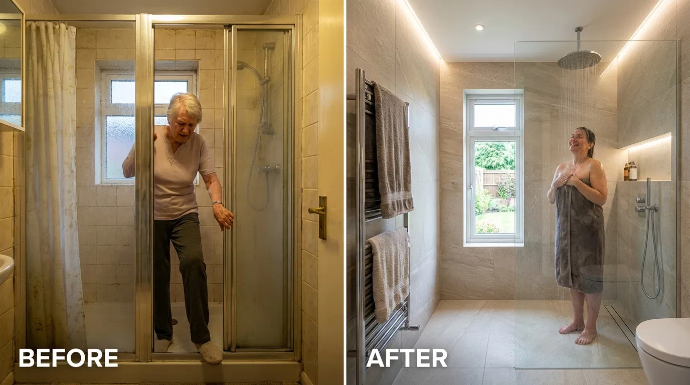 Before and after shower upgrade transformation