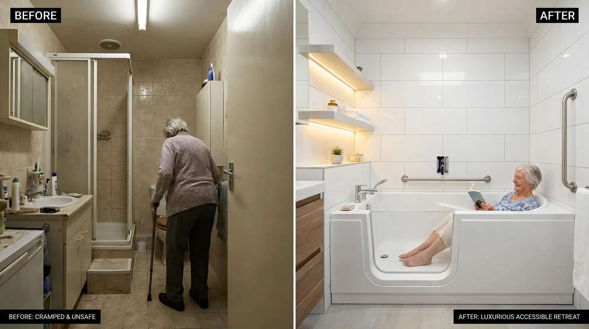 Before and after walk-in bath transformation