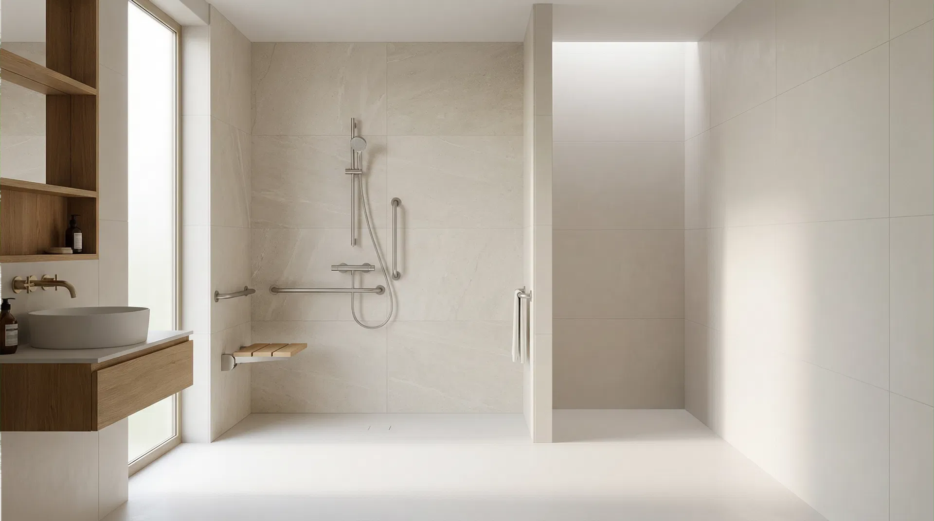 Premium accessible bathroom with walk-in shower and level access