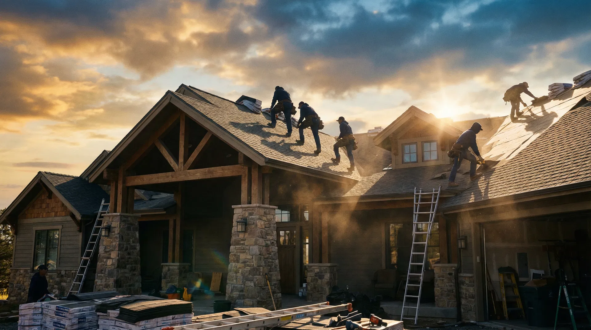 Wolfpack Exteriors crew working on a roof