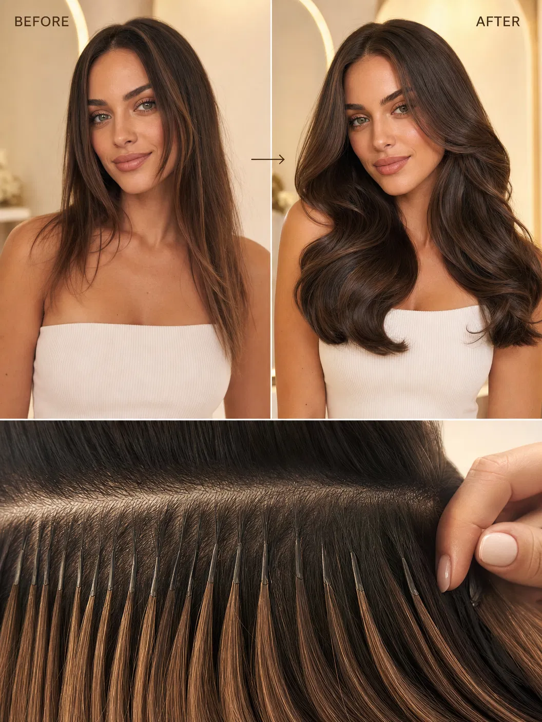 Before and after keratin extension transformation