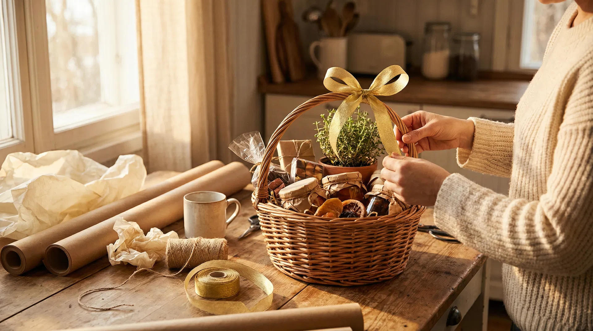 Teressa crafting a gift basket