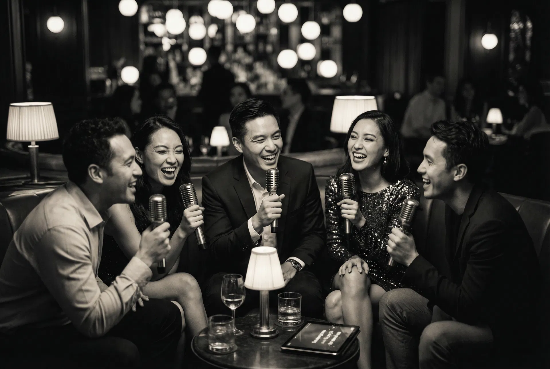 Friends enjoying karaoke